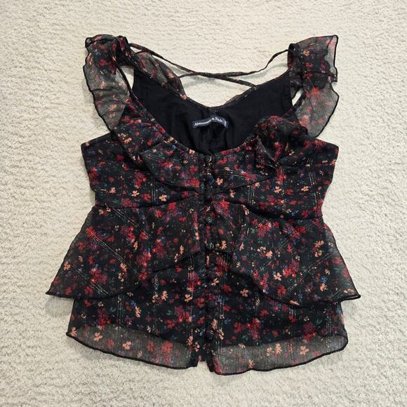 A & F Floral Print Ruffle Crop Top Blouse XS Feminine Romantic Cottagecore - Picture 1 of 8
